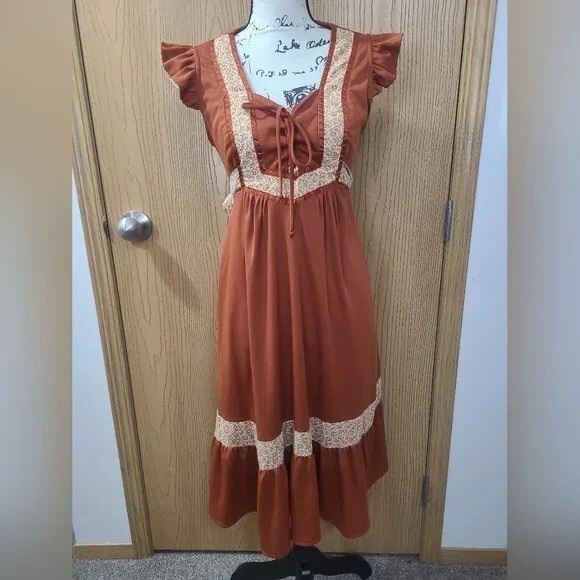 Lulus Dresses & Skirts - Lulu's Rust Midi Dress with Lace Accents